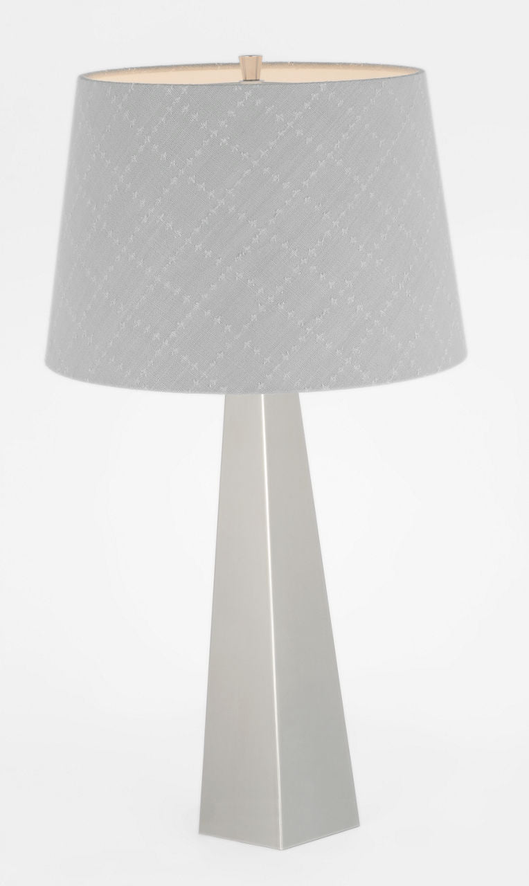 Zoran Medium Table Lamp | Polished Nickel | Schumacher 16" Sky Elin Check Empire Shade