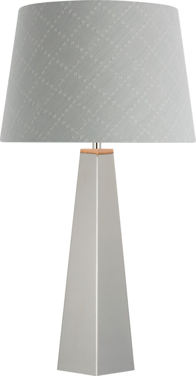 Zoran Medium Table Lamp | Polished Nickel | Schumacher 16" Sky Elin Check Empire Shade