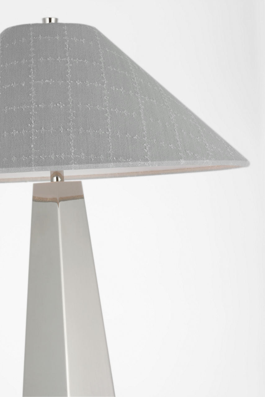 Zoran Medium Table Lamp | Polished Nickel | Schumacher 21" Sky Elin Check Flare Shade
