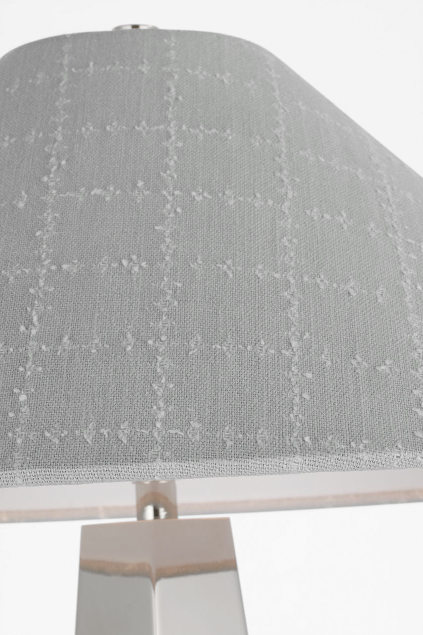 Zoran Medium Table Lamp | Polished Nickel | Schumacher 21" Sky Elin Check Flare Shade