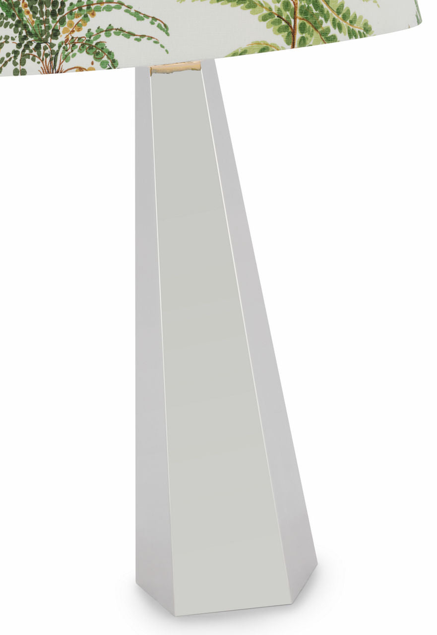 Zoran Medium Table Lamp | Polished Nickel | Schumacher 16" Document Les Fougeres Empire Shade