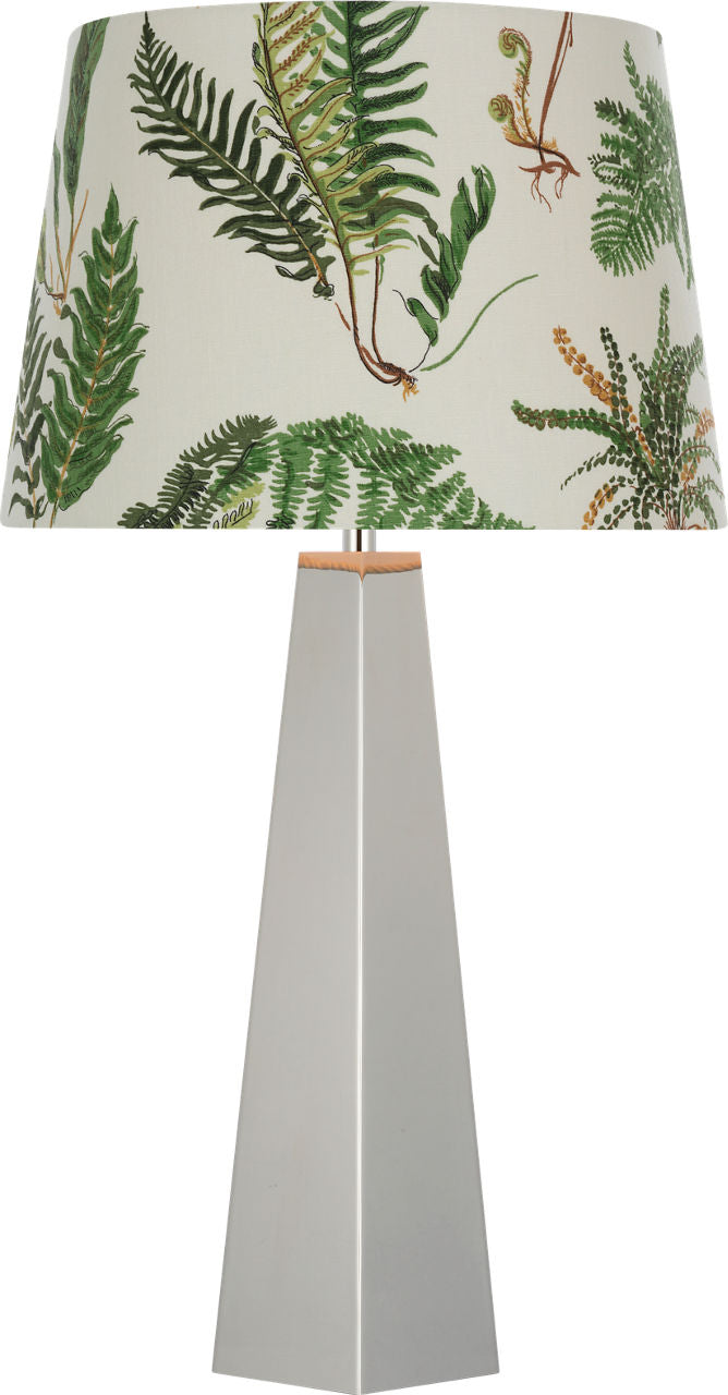 Zoran Medium Table Lamp | Polished Nickel | Schumacher 16" Document Les Fougeres Empire Shade