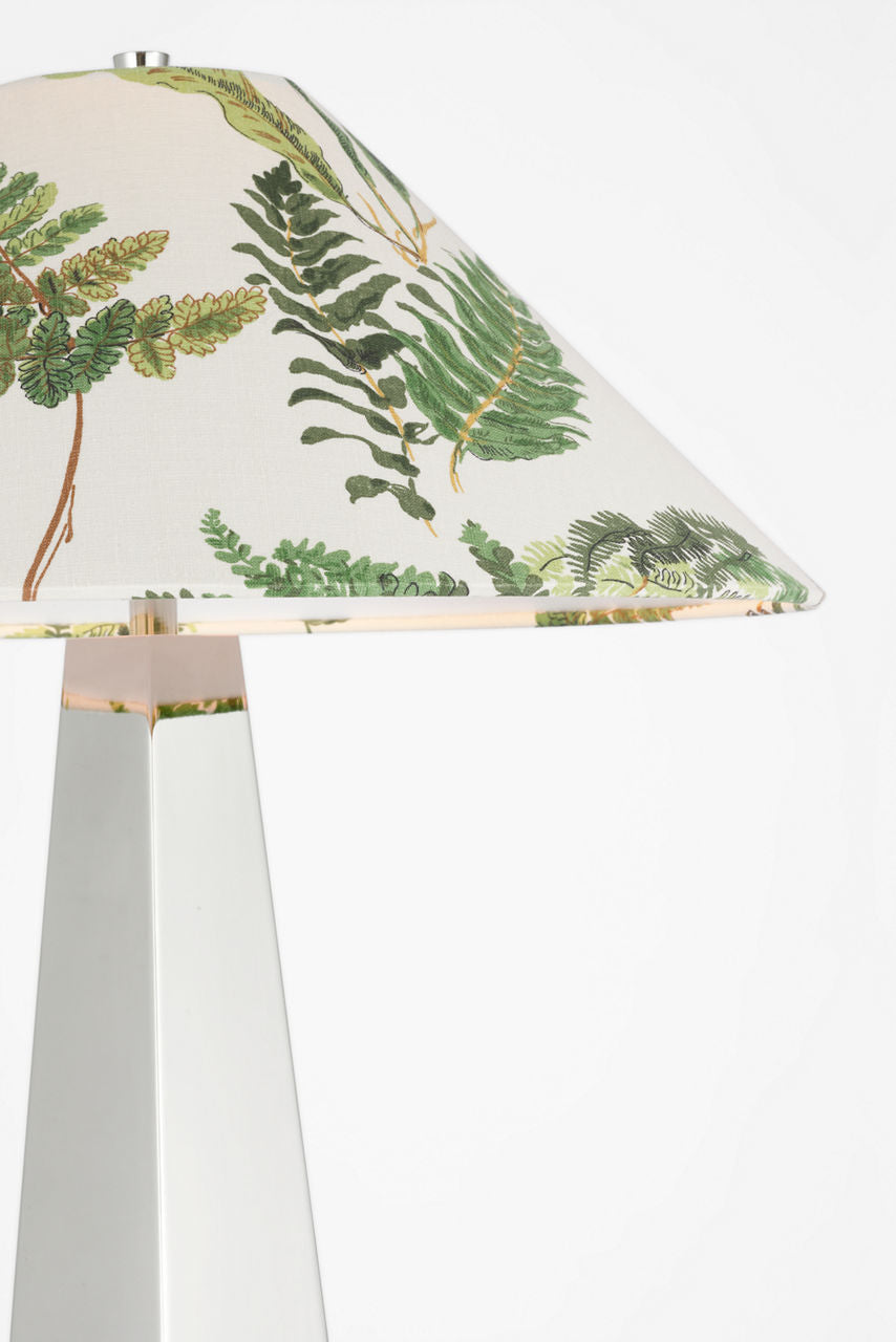 Zoran Medium Table Lamp | Polished Nickel | Schumacher 21" Document Les Fougeres Flare Shade