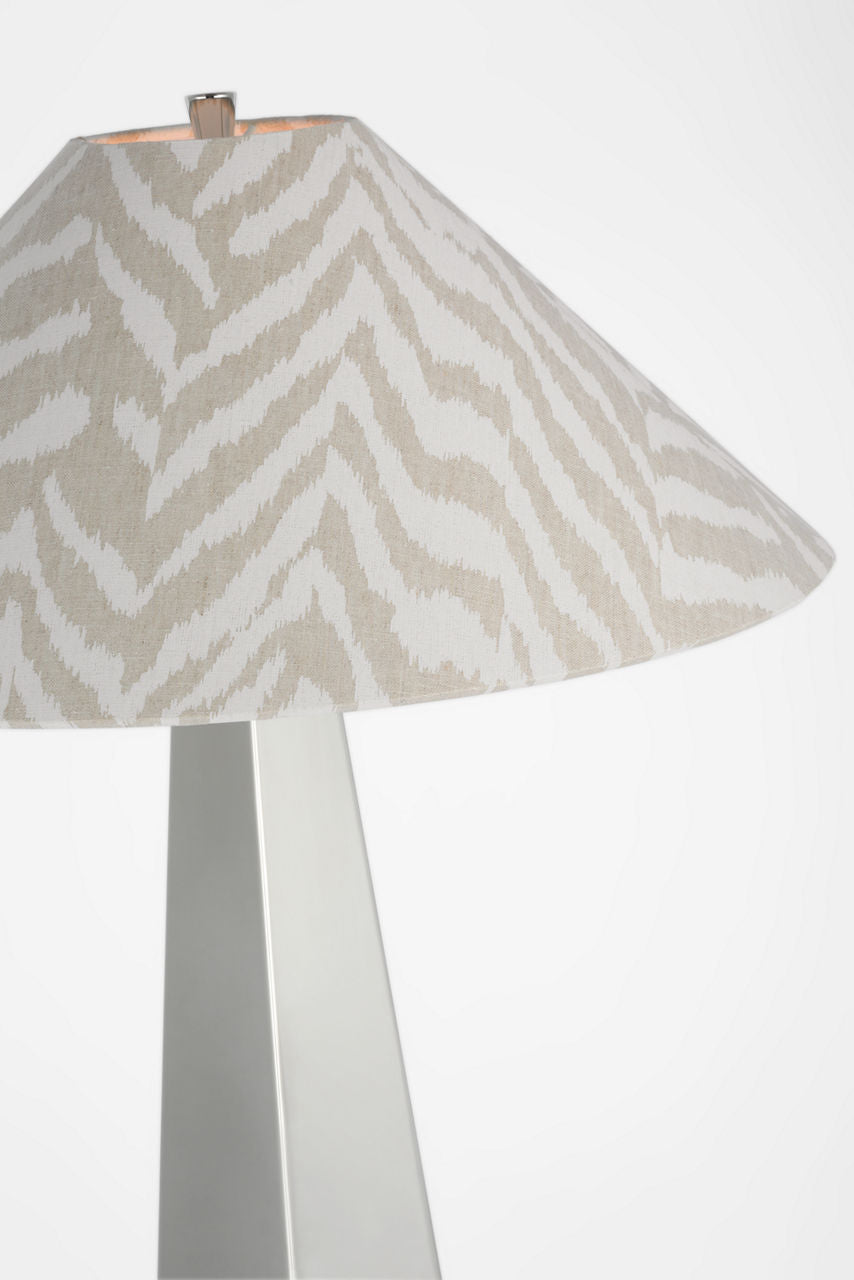 Zoran Medium Table Lamp | Polished Nickel | Schumacher 21" Natural Quincy Flare Shade