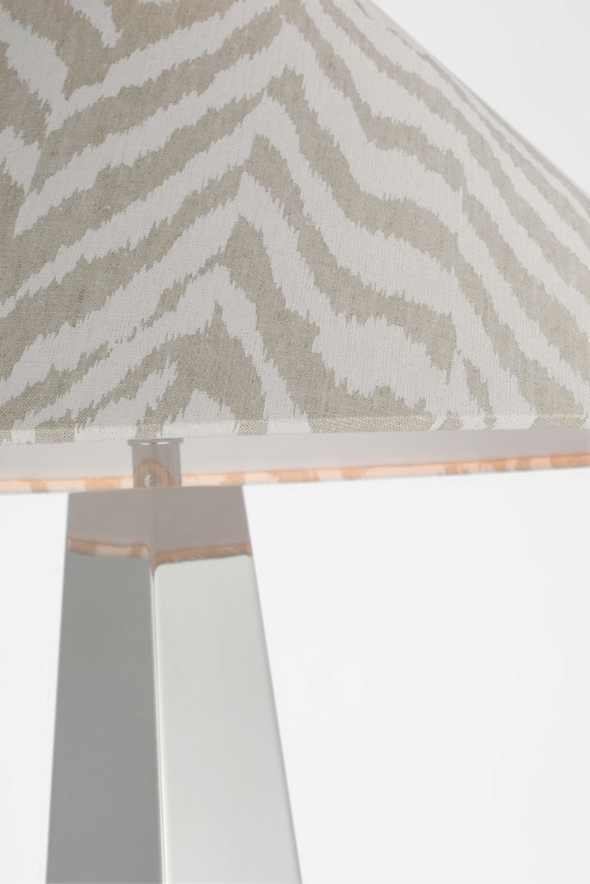 Zoran Medium Table Lamp | Polished Nickel | Schumacher 21" Natural Quincy Flare Shade