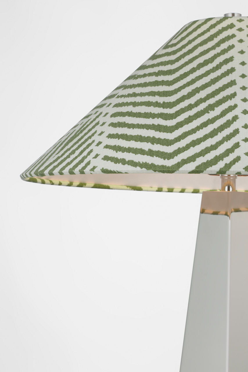 Zoran Medium Table Lamp | Polished Nickel | Schumacher 21" Verde La Jolla Flare Shade