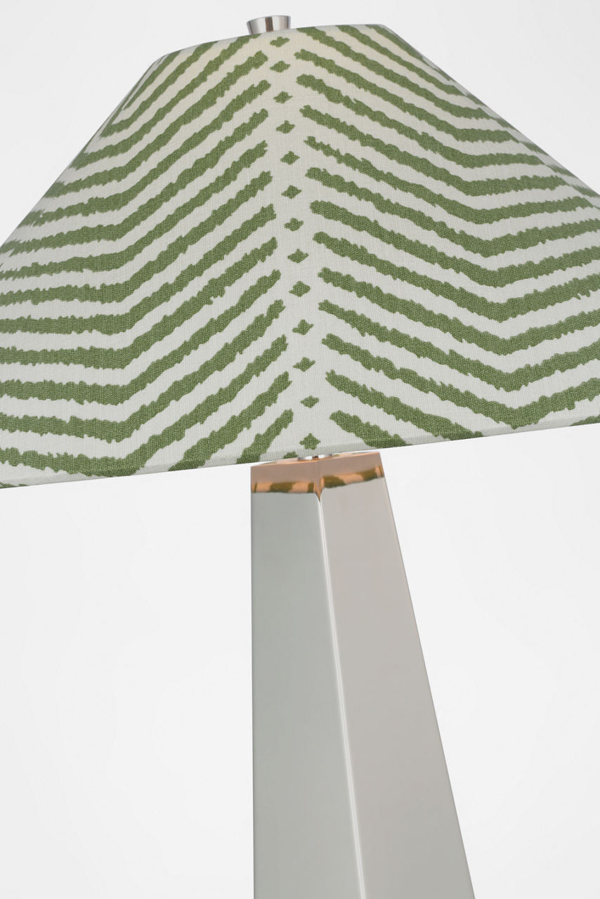 Zoran Medium Table Lamp | Polished Nickel | Schumacher 21" Verde La Jolla Flare Shade