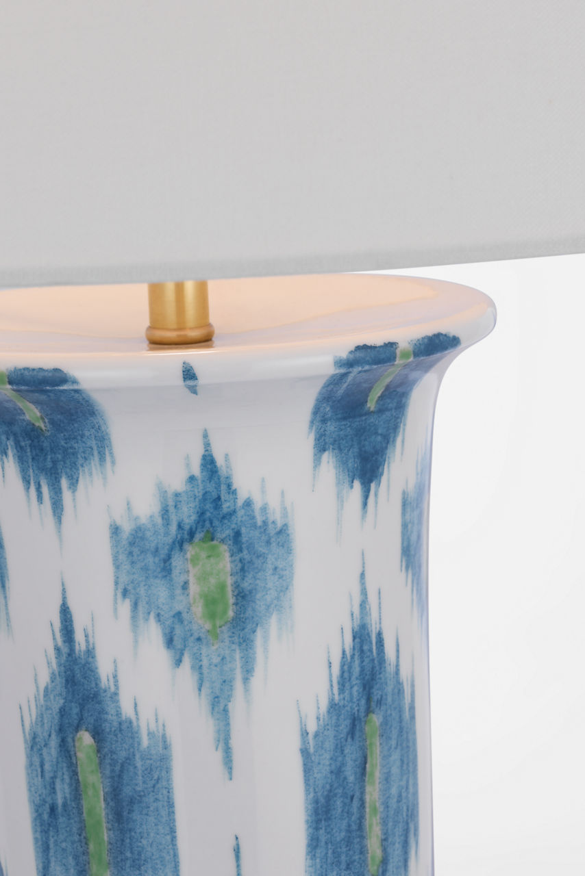 Mallory Medium Table Lamp | Peacock Presidio Ikat | 18" Linen Empire Shade
