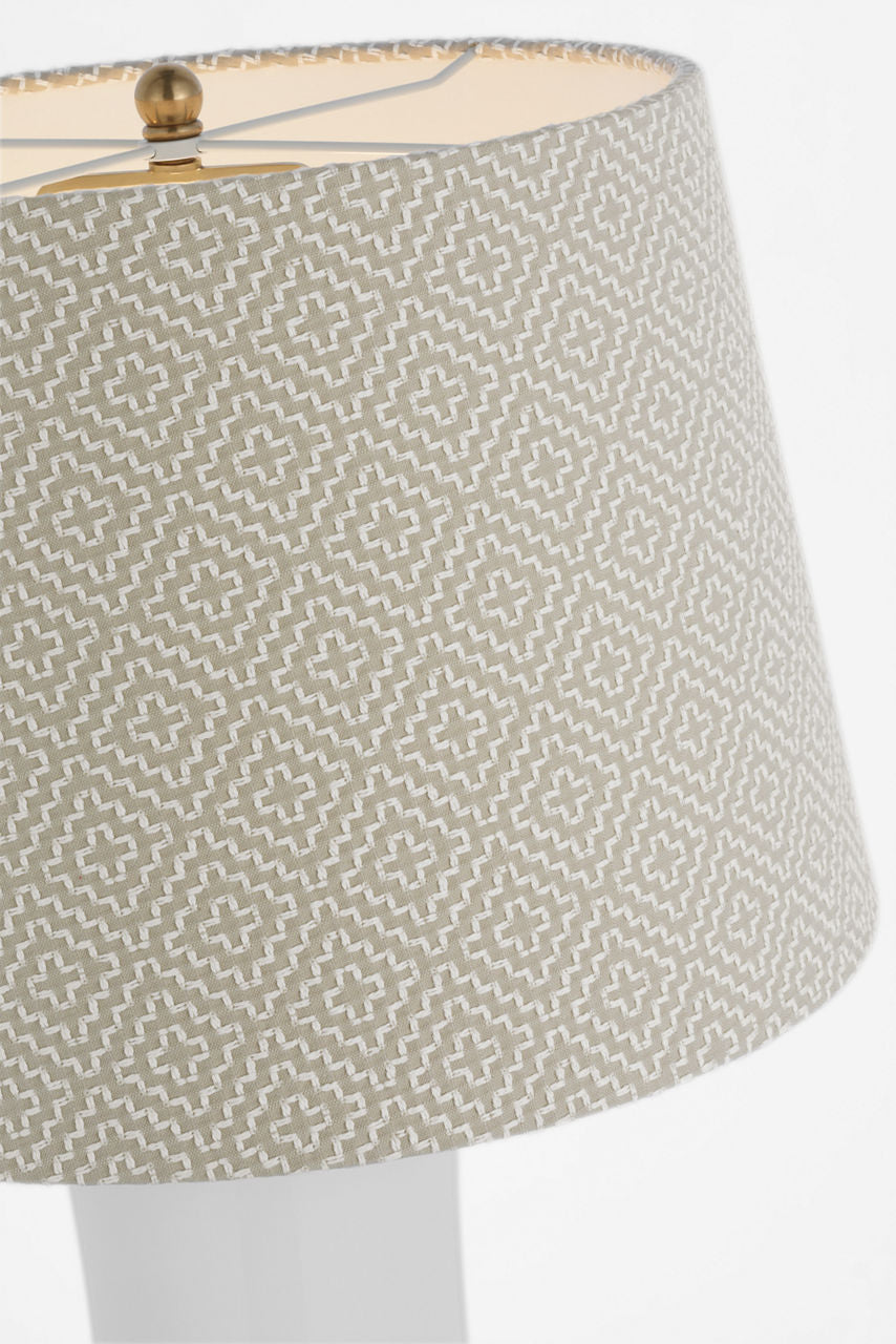Mallory Medium Table Lamp | White Porcelain | Schumacher 18" Dove Soho Weave Empire Shade
