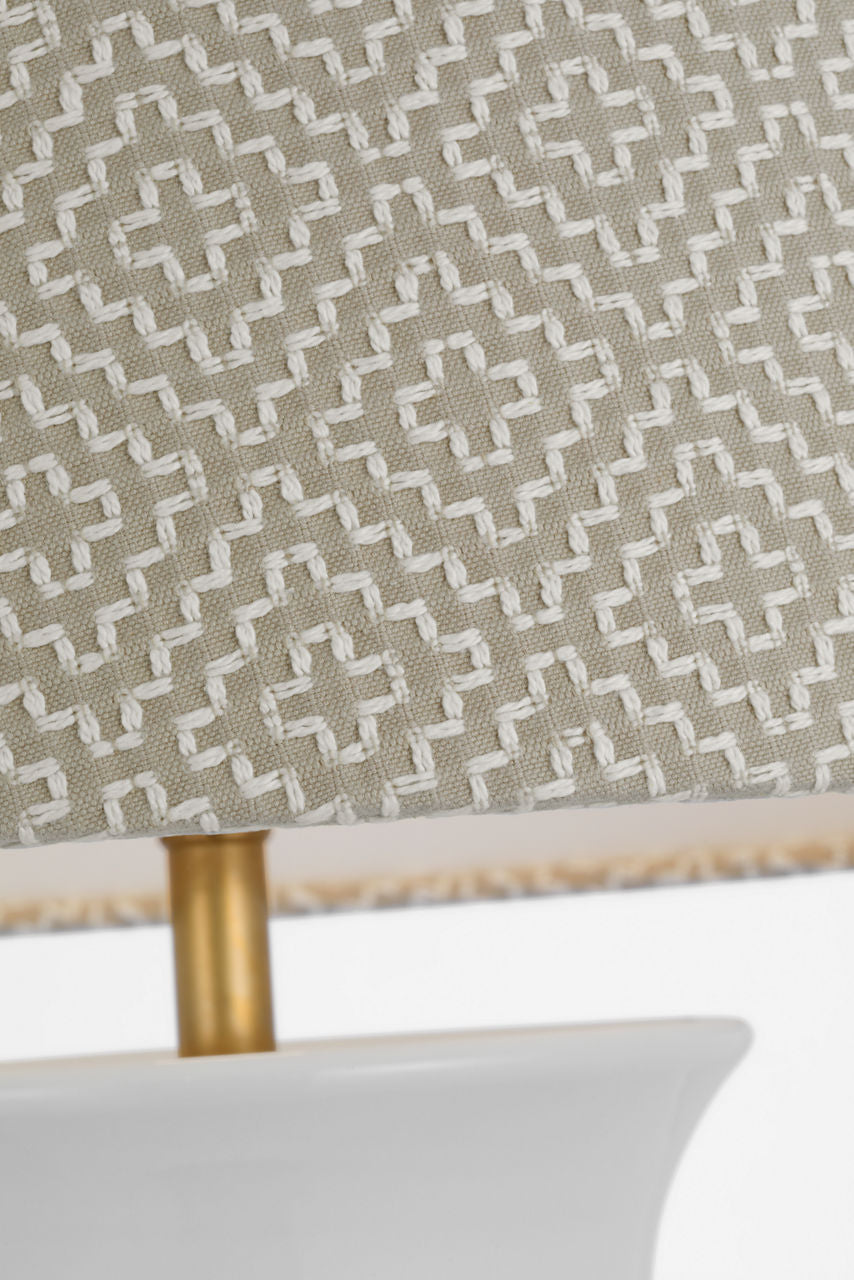Mallory Medium Table Lamp | White Porcelain | Schumacher 18" Dove Soho Weave Empire Shade