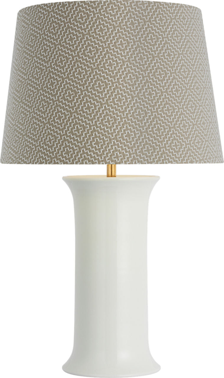 Mallory Medium Table Lamp | White Porcelain | Schumacher 18" Dove Soho Weave Empire Shade