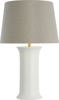Mallory Medium Table Lamp | White Porcelain | Schumacher 18" Dove Soho Weave Empire Shade