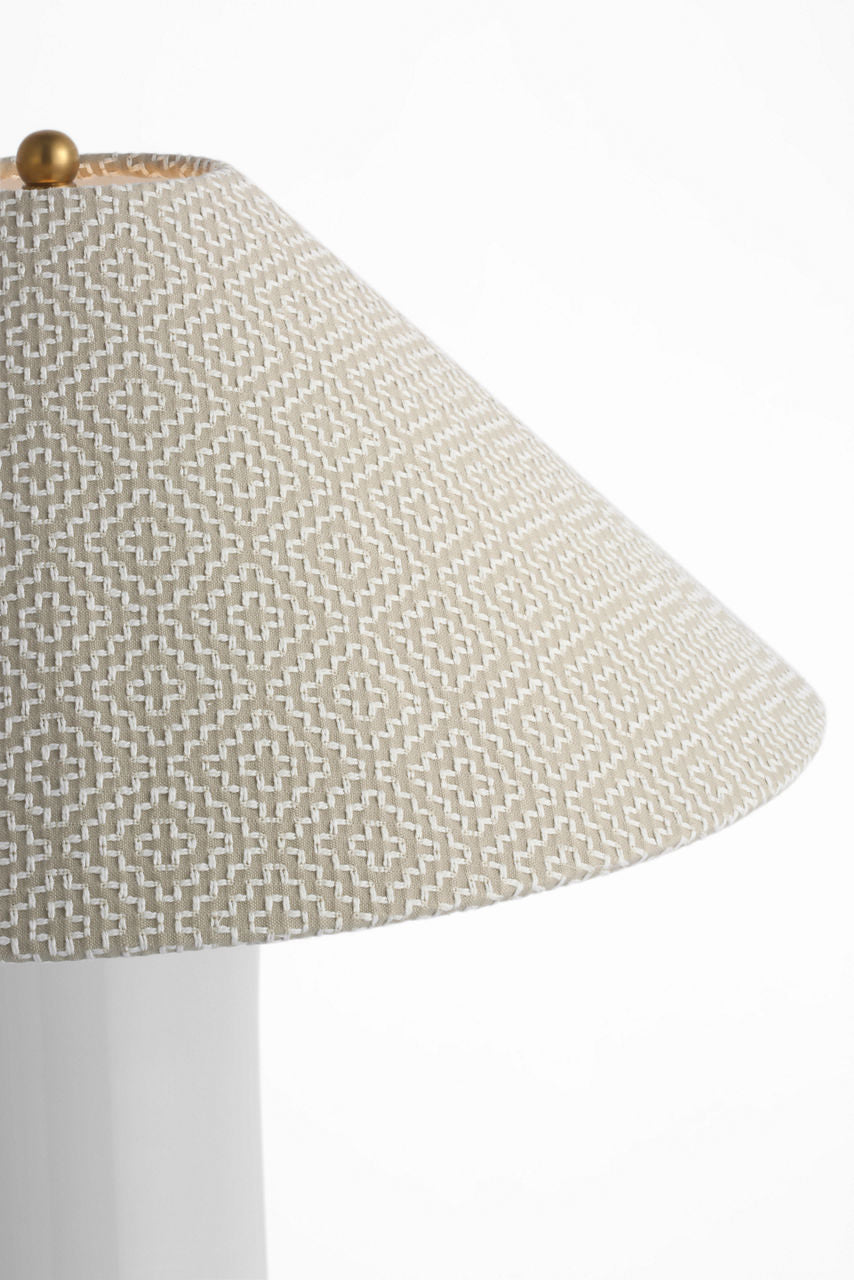 Mallory Medium Table Lamp | White Porcelain | Schumacher 23" Dove Soho Weave Flare Shade