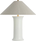 Mallory Medium Table Lamp | White Porcelain | Schumacher 23" Dove Soho Weave Flare Shade