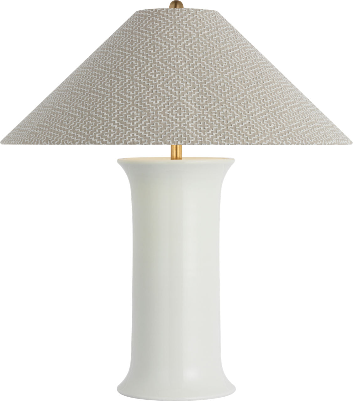 Mallory Medium Table Lamp | White Porcelain | Schumacher 23" Dove Soho Weave Flare Shade