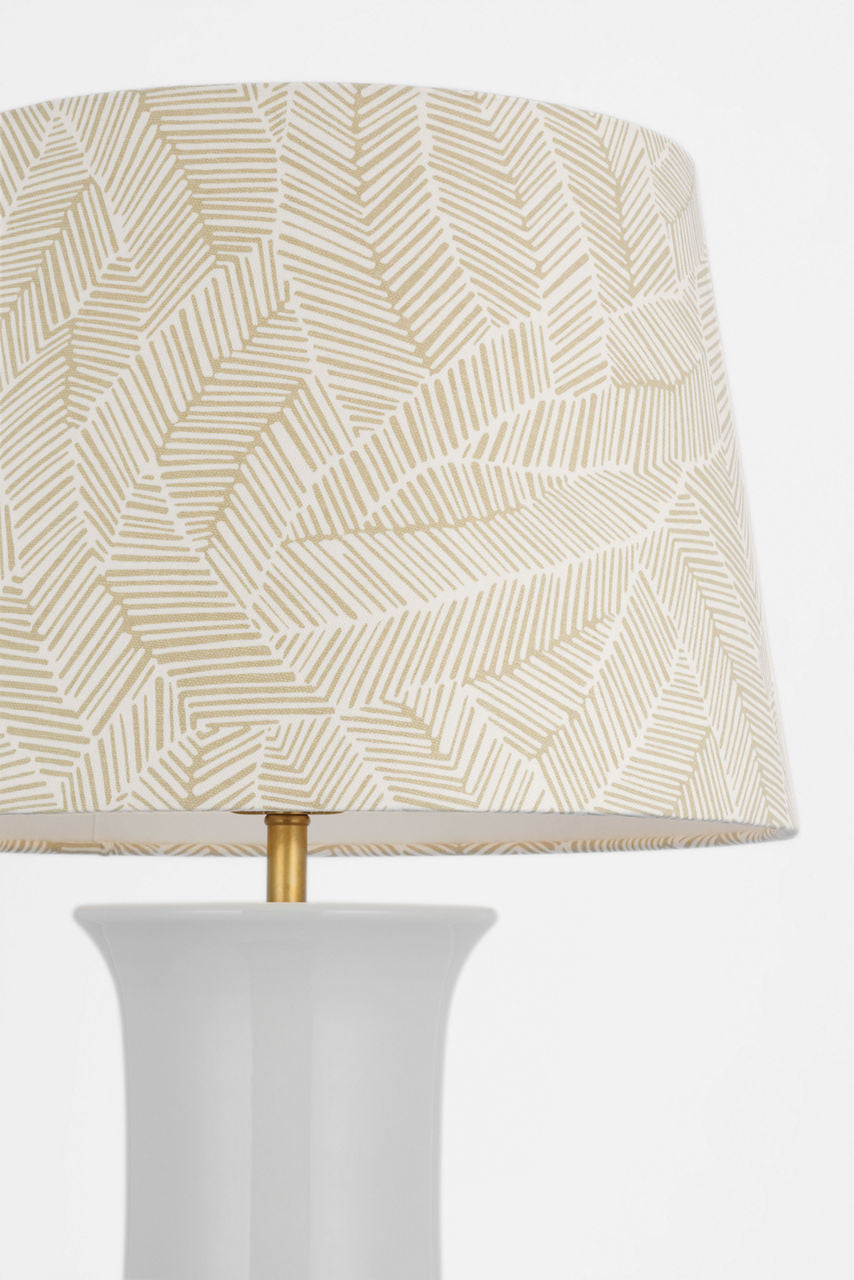 Mallory Medium Table Lamp | White Porcelain | Schumacher 18" Taupe Abstract Leaf Empire Shade