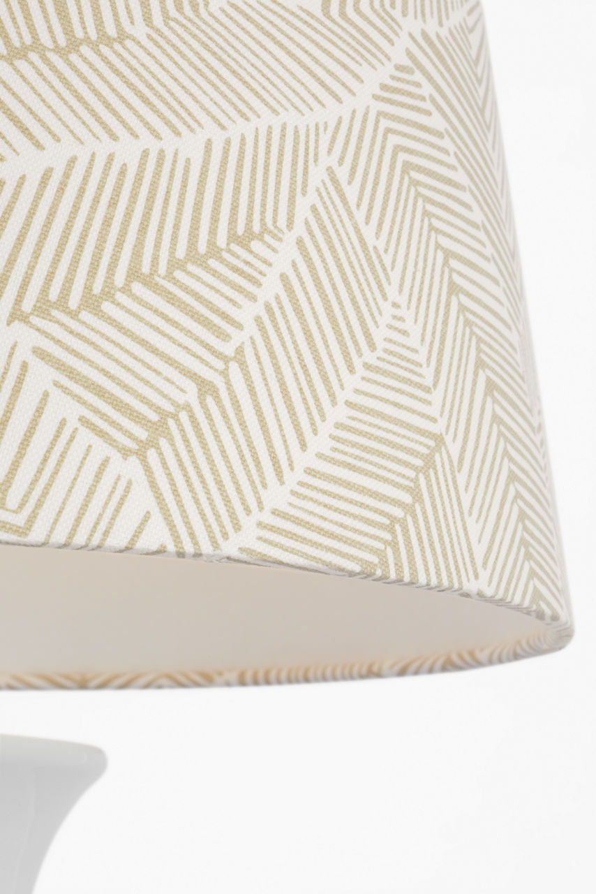 Mallory Medium Table Lamp | White Porcelain | Schumacher 18" Taupe Abstract Leaf Empire Shade