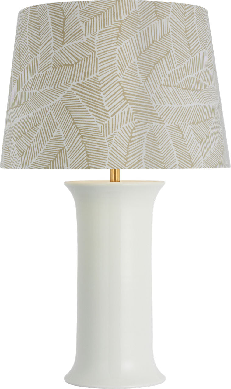 Mallory Medium Table Lamp | White Porcelain | Schumacher 18" Taupe Abstract Leaf Empire Shade