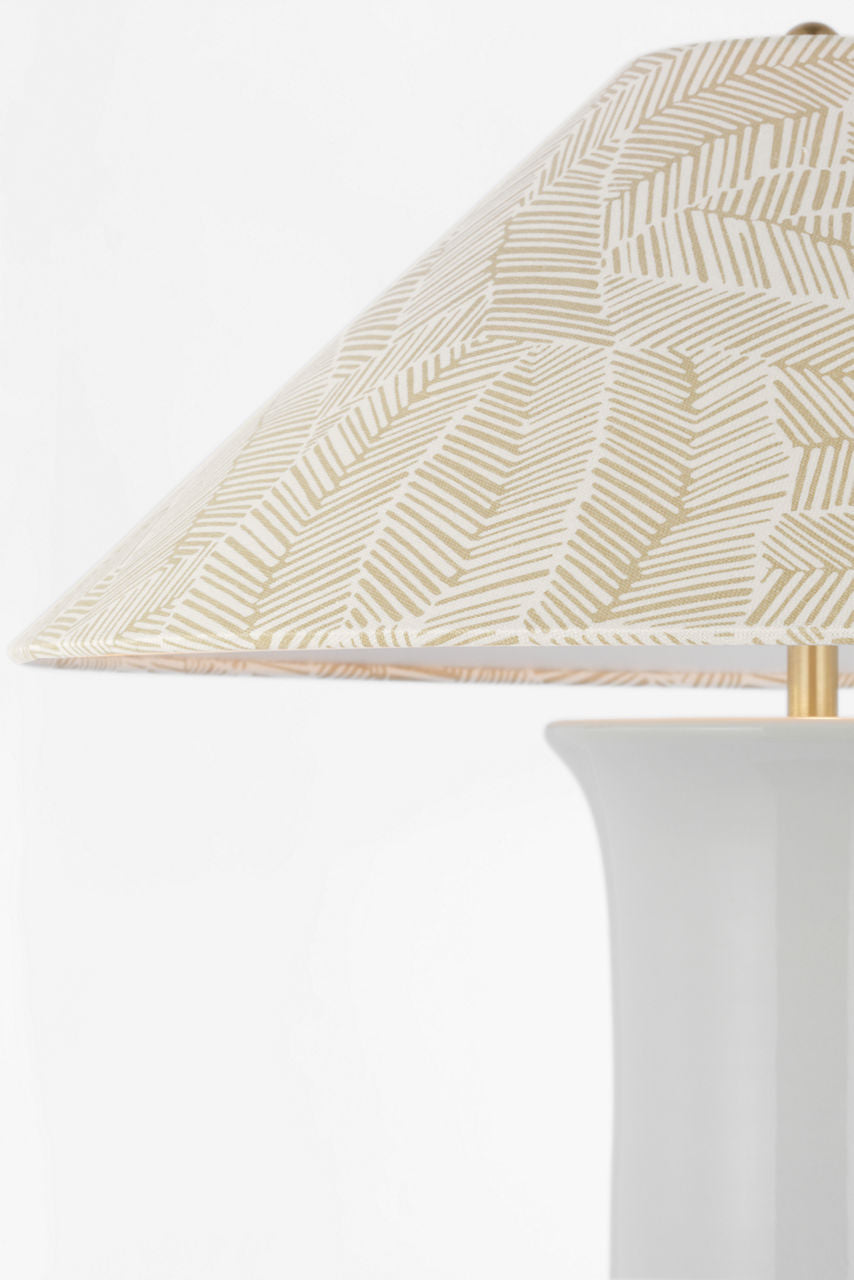 Mallory Medium Table Lamp | White Porcelain | Schumacher 23" Taupe Abstract Leaf Flare Shade