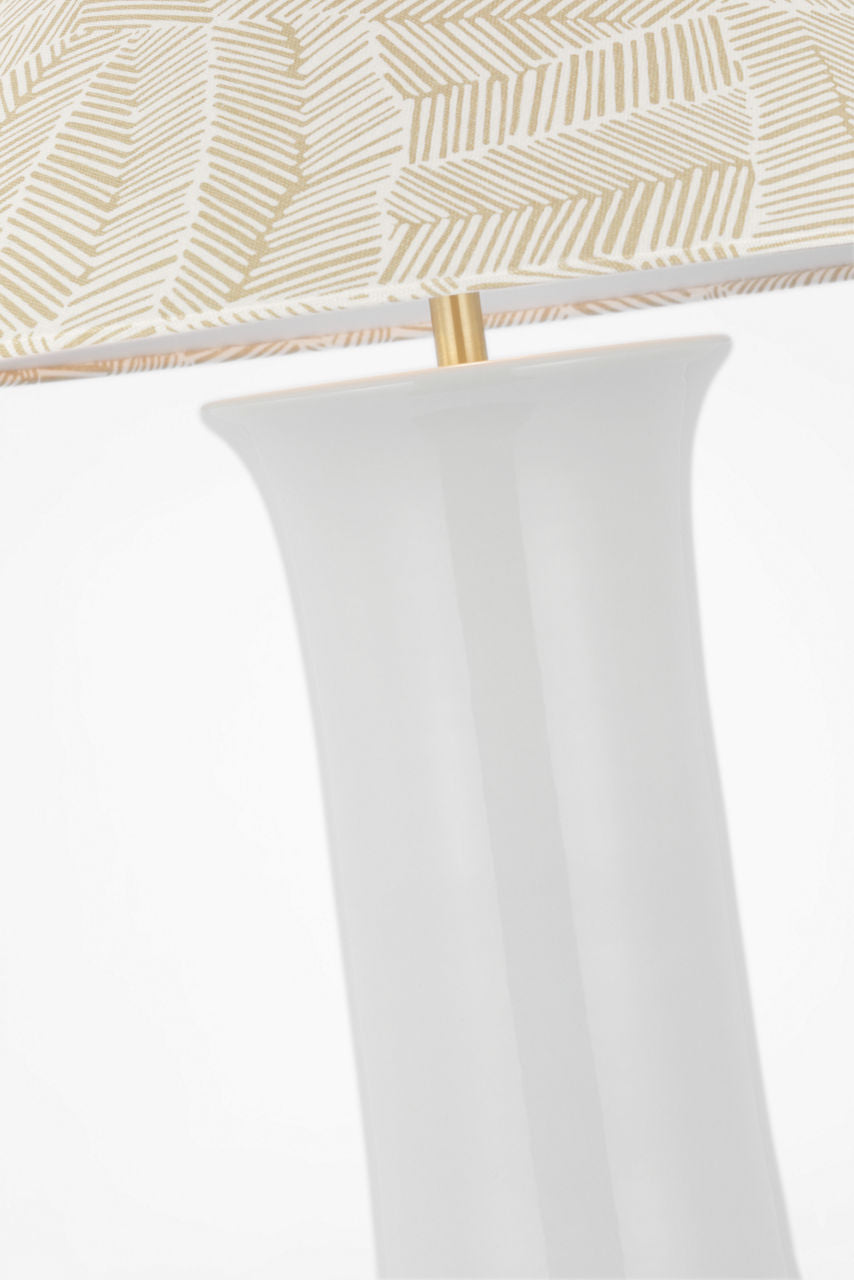 Mallory Medium Table Lamp | White Porcelain | Schumacher 23" Taupe Abstract Leaf Flare Shade