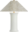 Mallory Medium Table Lamp | White Porcelain | Schumacher 23" Taupe Abstract Leaf Flare Shade