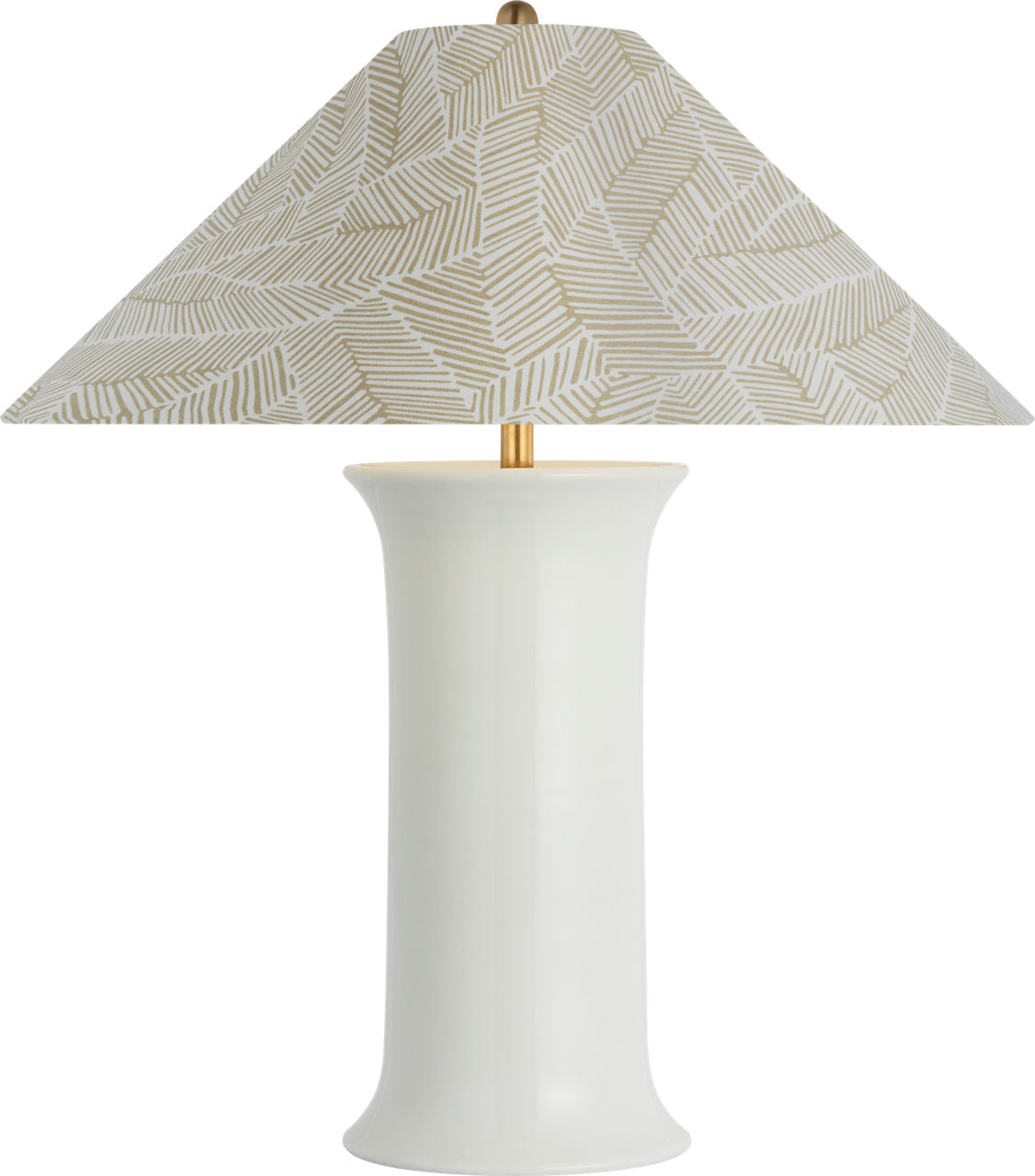 Mallory Medium Table Lamp | White Porcelain | Schumacher 23" Taupe Abstract Leaf Flare Shade
