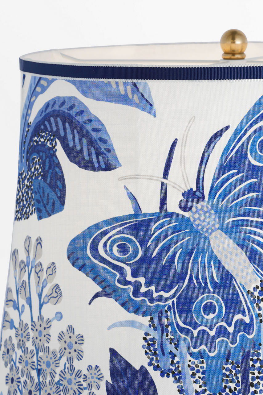 Mallory Medium Table Lamp | White Porcelain | Schumacher 20" Marine Exotic Butterfly Soft Empire Shade