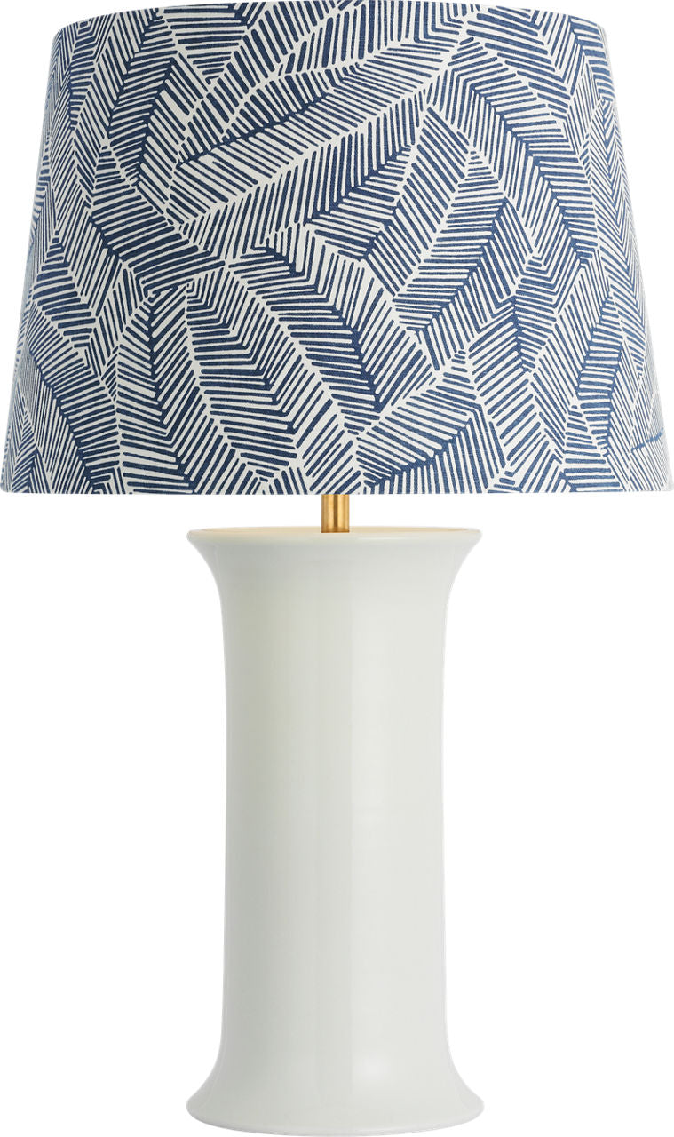 Mallory Medium Table Lamp | White Porcelain | Schumacher 18" Navy Abstract Leaf Empire Shade
