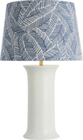 Mallory Medium Table Lamp | White Porcelain | Schumacher 18" Navy Abstract Leaf Empire Shade