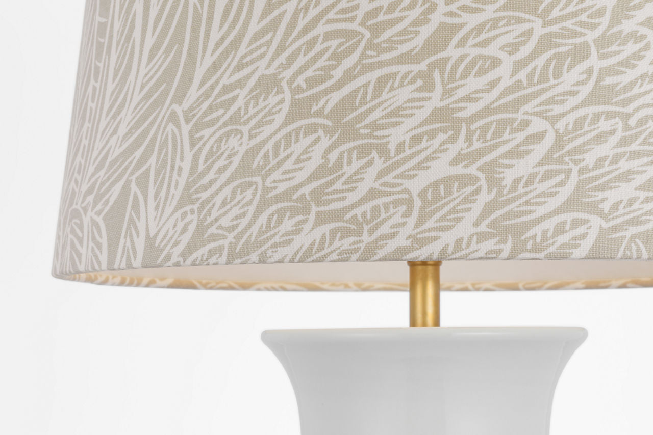 Mallory Medium Table Lamp | White Porcelain | Schumacher 18" Natural Featherfest Empire Shade