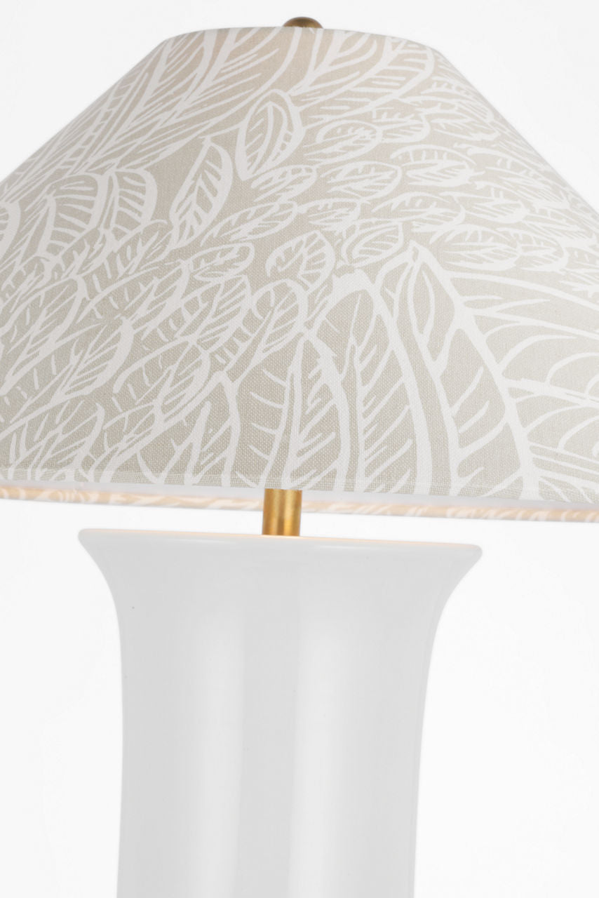 Mallory Medium Table Lamp | White Porcelain | Schumacher 23" Natural Featherfest Flare Shade