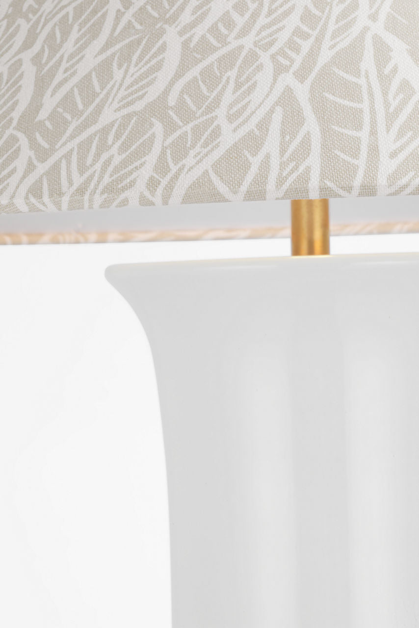 Mallory Medium Table Lamp | White Porcelain | Schumacher 23" Natural Featherfest Flare Shade