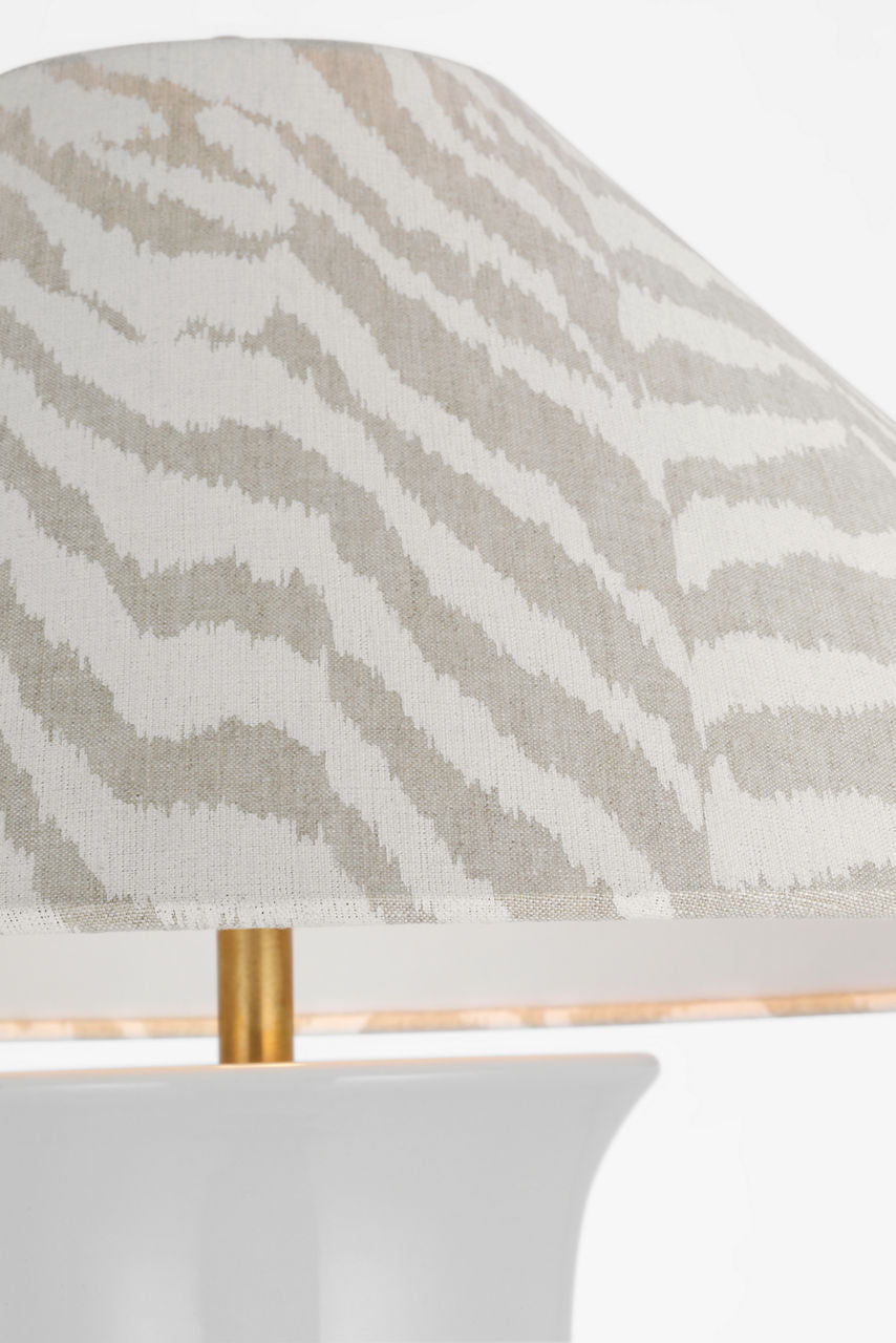 Mallory Medium Table Lamp | White Porcelain | Schumacher 23" Natural Quincy Flare Shade