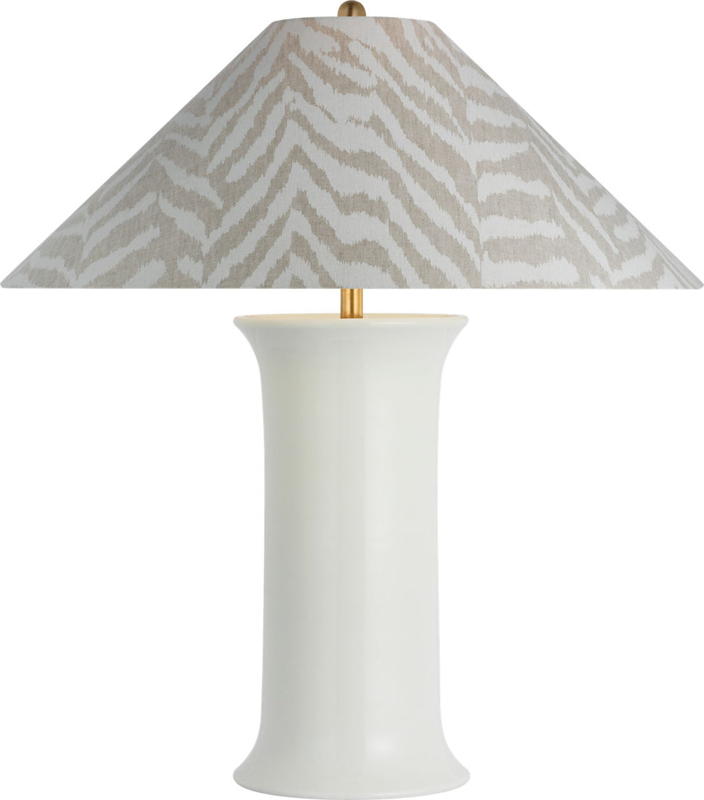 Mallory Medium Table Lamp | White Porcelain | Schumacher 23" Natural Quincy Flare Shade