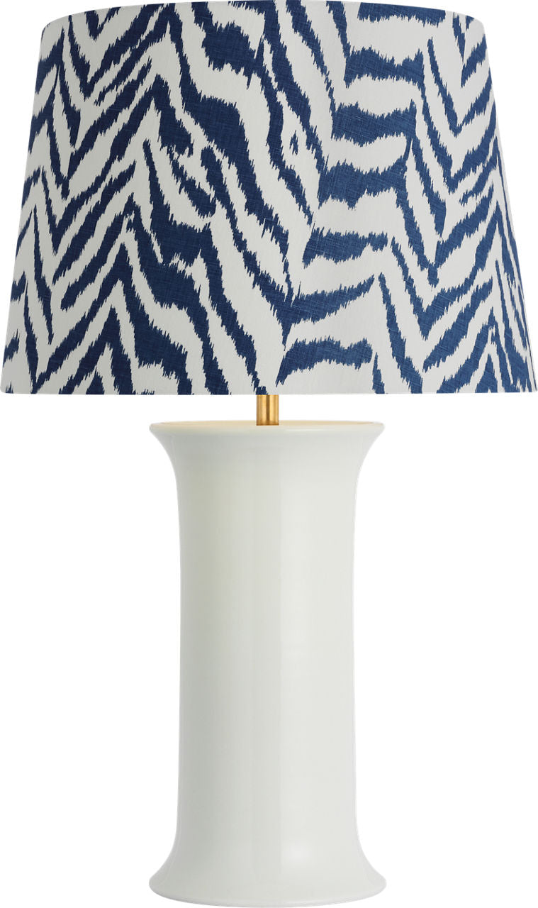 Mallory Medium Table Lamp | White Porcelain | Schumacher 18" Blue Quincy Empire Shade