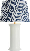 Mallory Medium Table Lamp | White Porcelain | Schumacher 18" Blue Quincy Empire Shade
