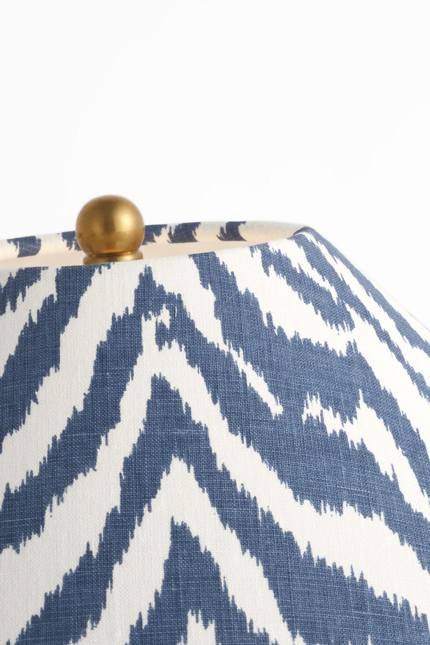 Mallory Medium Table Lamp | White Porcelain | Schumacher 23" Blue Quincy Flare Shade