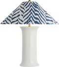 Mallory Medium Table Lamp | White Porcelain | Schumacher 23" Blue Quincy Flare Shade