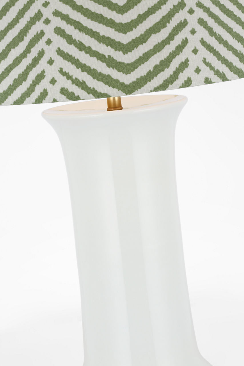 Mallory Medium Table Lamp | White Porcelain | Schumacher 18" Verde La Jolla Empire Shade