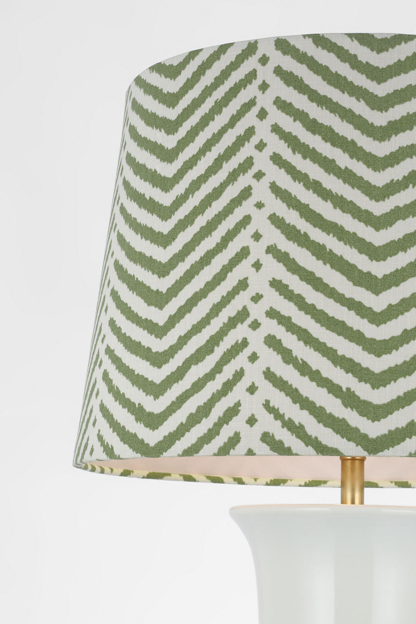 Mallory Medium Table Lamp | White Porcelain | Schumacher 18" Verde La Jolla Empire Shade