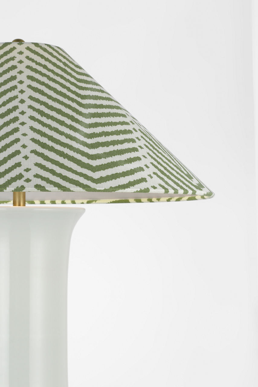 Mallory Medium Table Lamp | White Porcelain | Schumacher 23" Verde La Jolla Flare Shade
