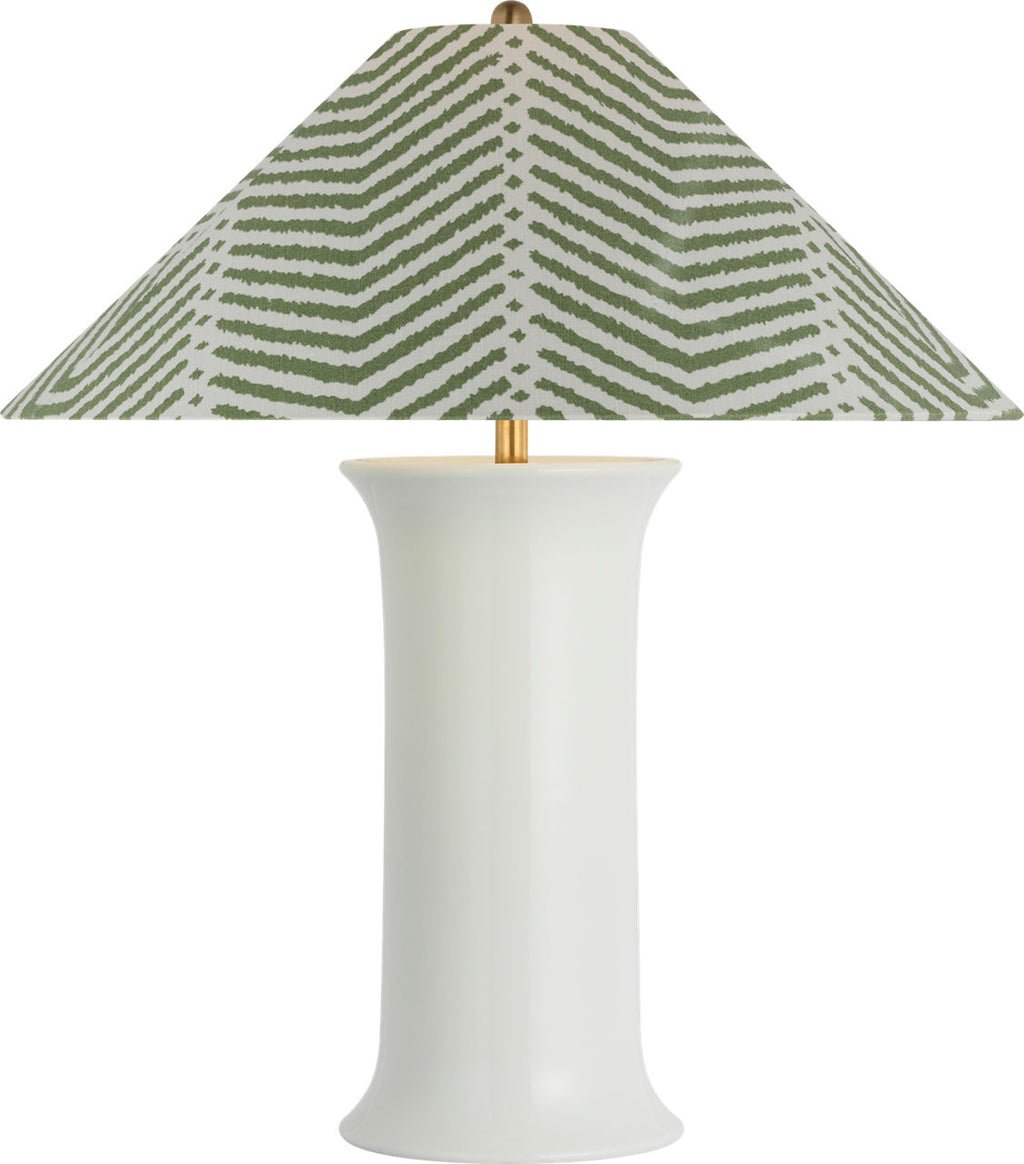 Mallory Medium Table Lamp | White Porcelain | Schumacher 23" Verde La Jolla Flare Shade