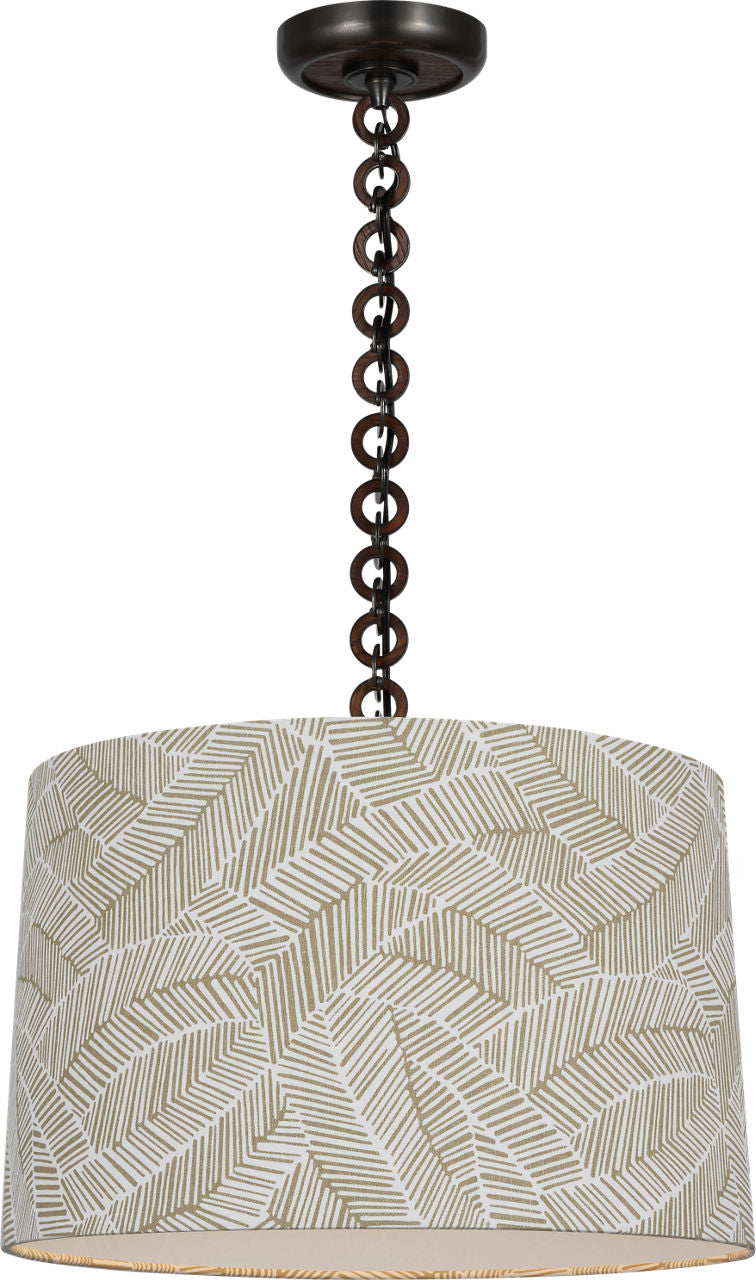 Evelyn 19" Hanging Shade | Bronze and Natural Oak | Schumacher Taupe Abstract Leaf Shade