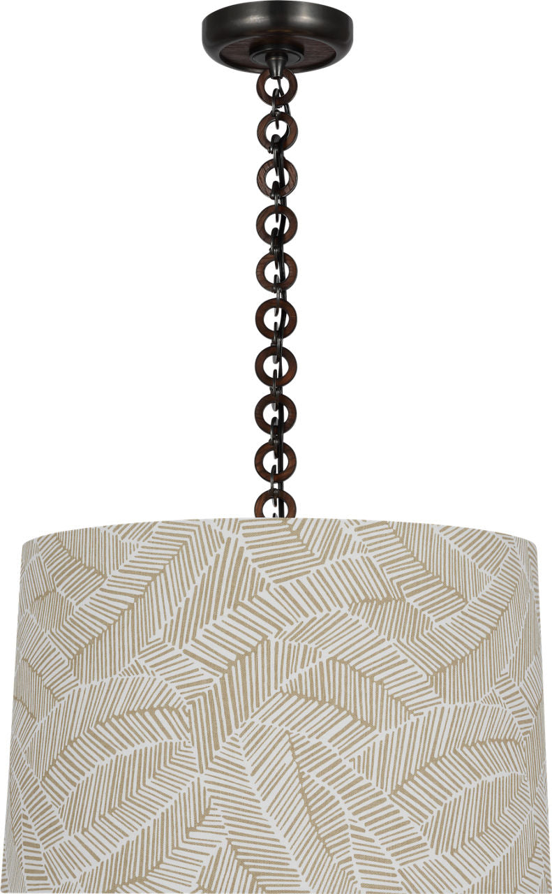 Evelyn 19" Hanging Shade | Bronze and Natural Oak | Schumacher Taupe Abstract Leaf Shade