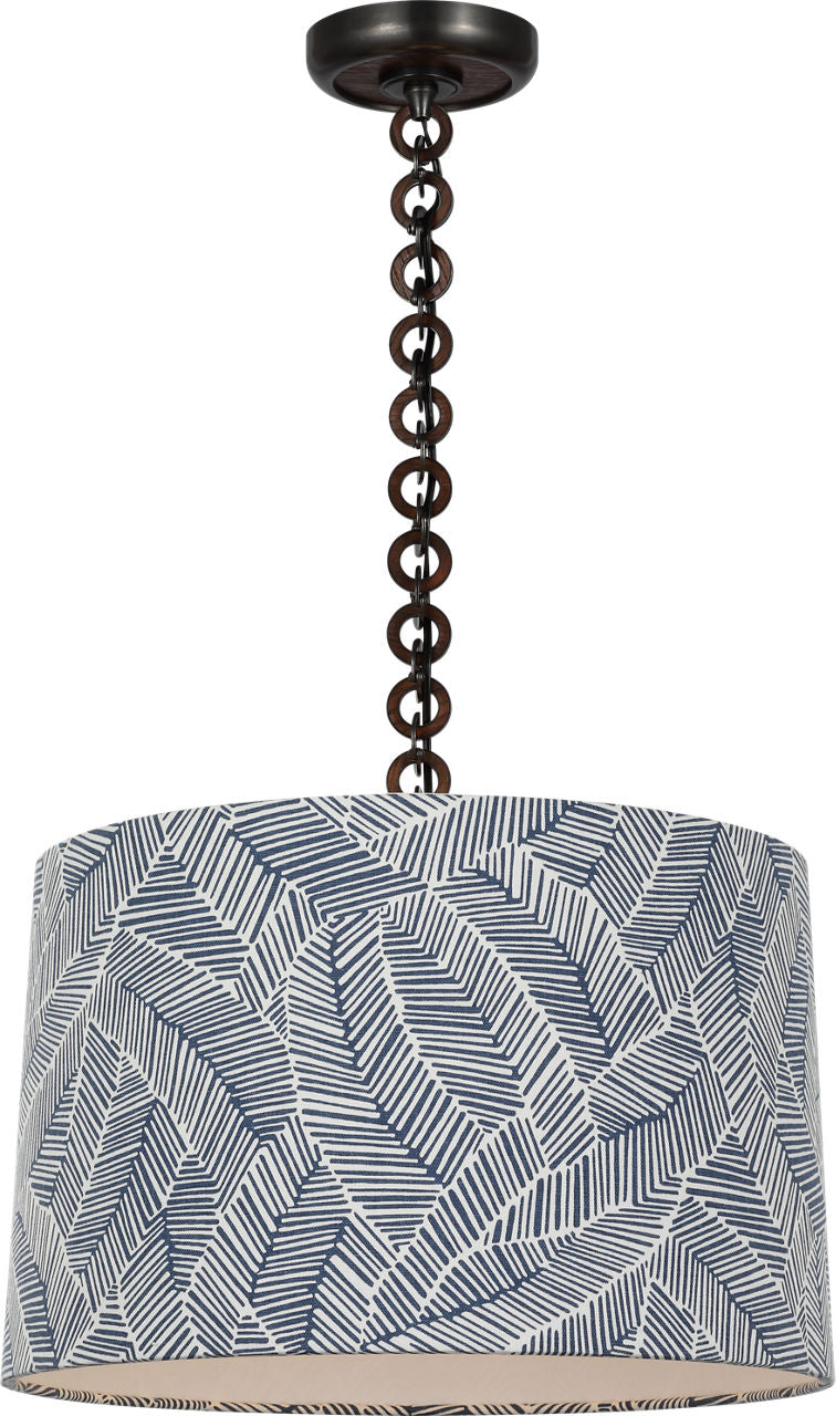 Evelyn 19" Hanging Shade | Bronze and Natural Oak | Schumacher Navy Abstract Leaf Shade