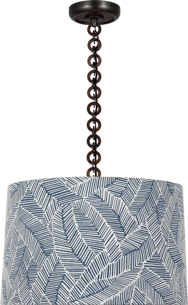 Evelyn 19" Hanging Shade | Bronze and Natural Oak | Schumacher Navy Abstract Leaf Shade