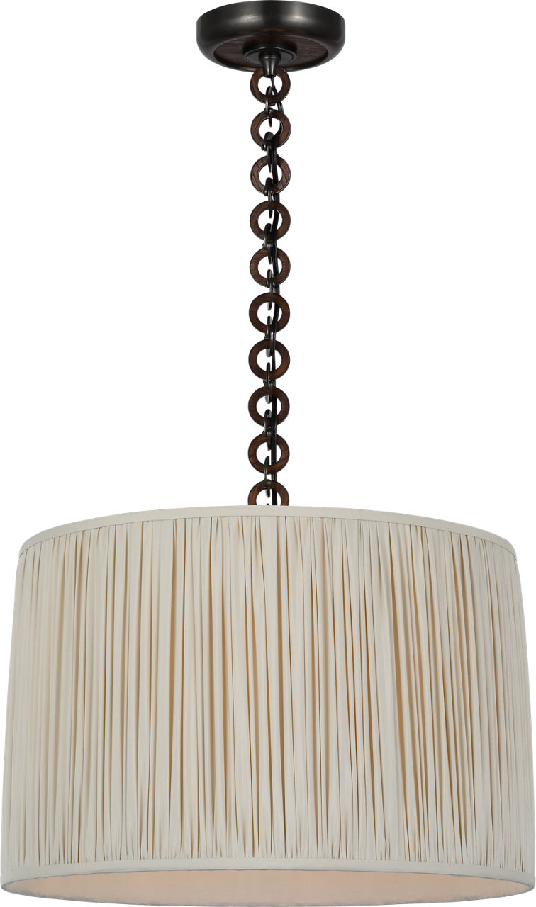 Evelyn 19" Hanging Shade | Bronze and Natural Oak | Champagne Silk Pleated Shade
