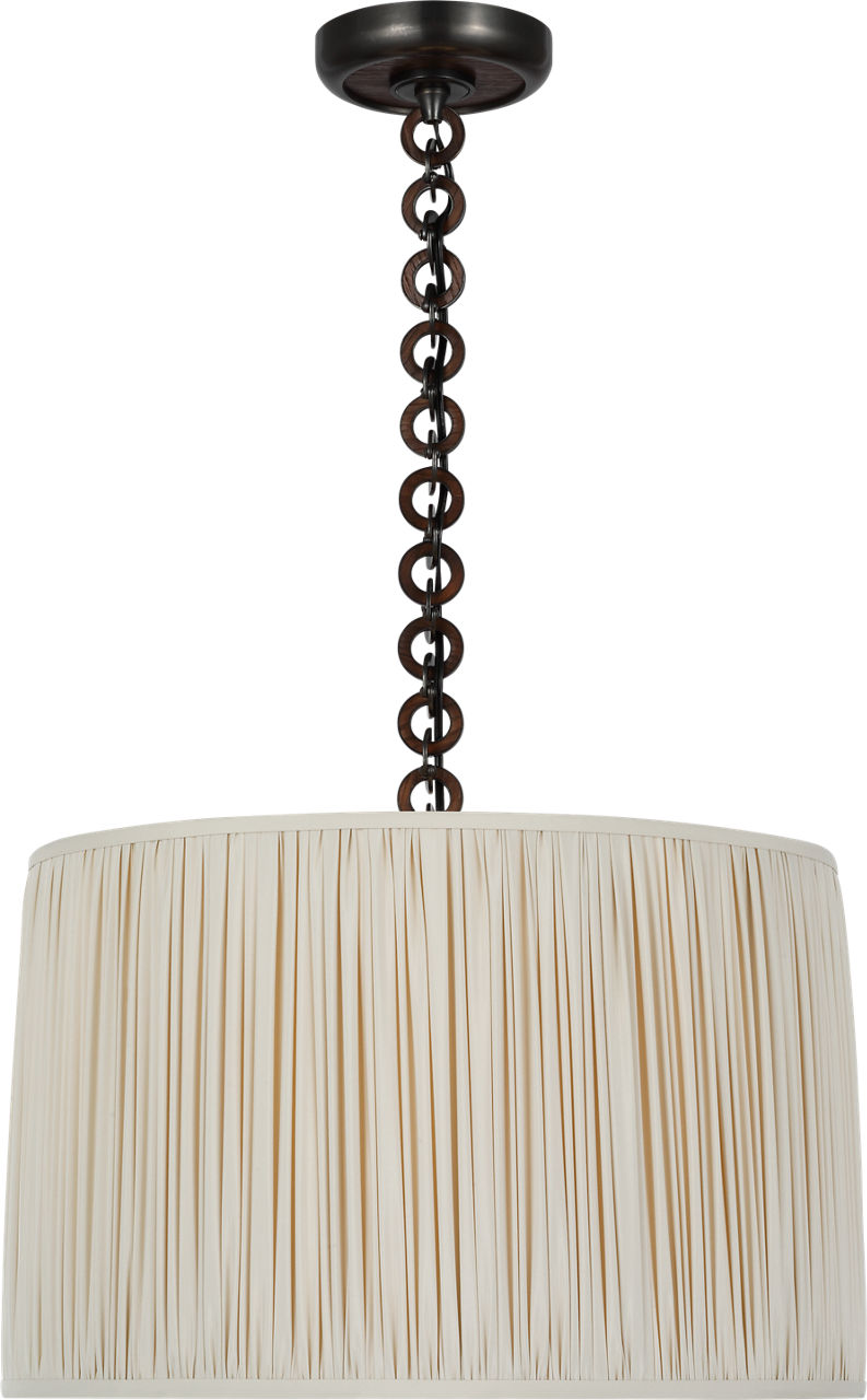 Evelyn 19" Hanging Shade | Bronze and Natural Oak | Champagne Silk Pleated Shade