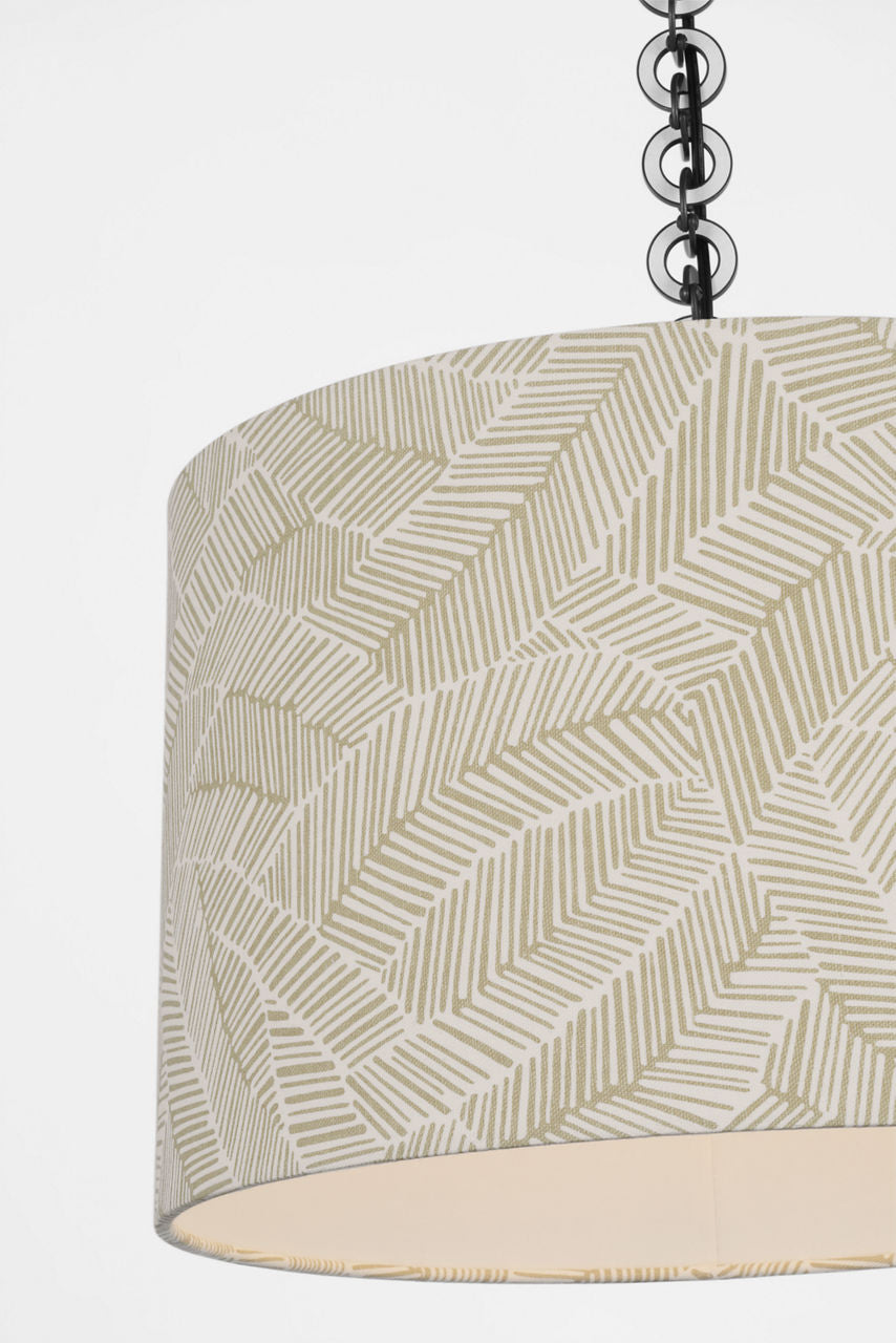 Evelyn 19" Hanging Shade | Bronze and White Oak | Schumacher Taupe Abstract Leaf Shade