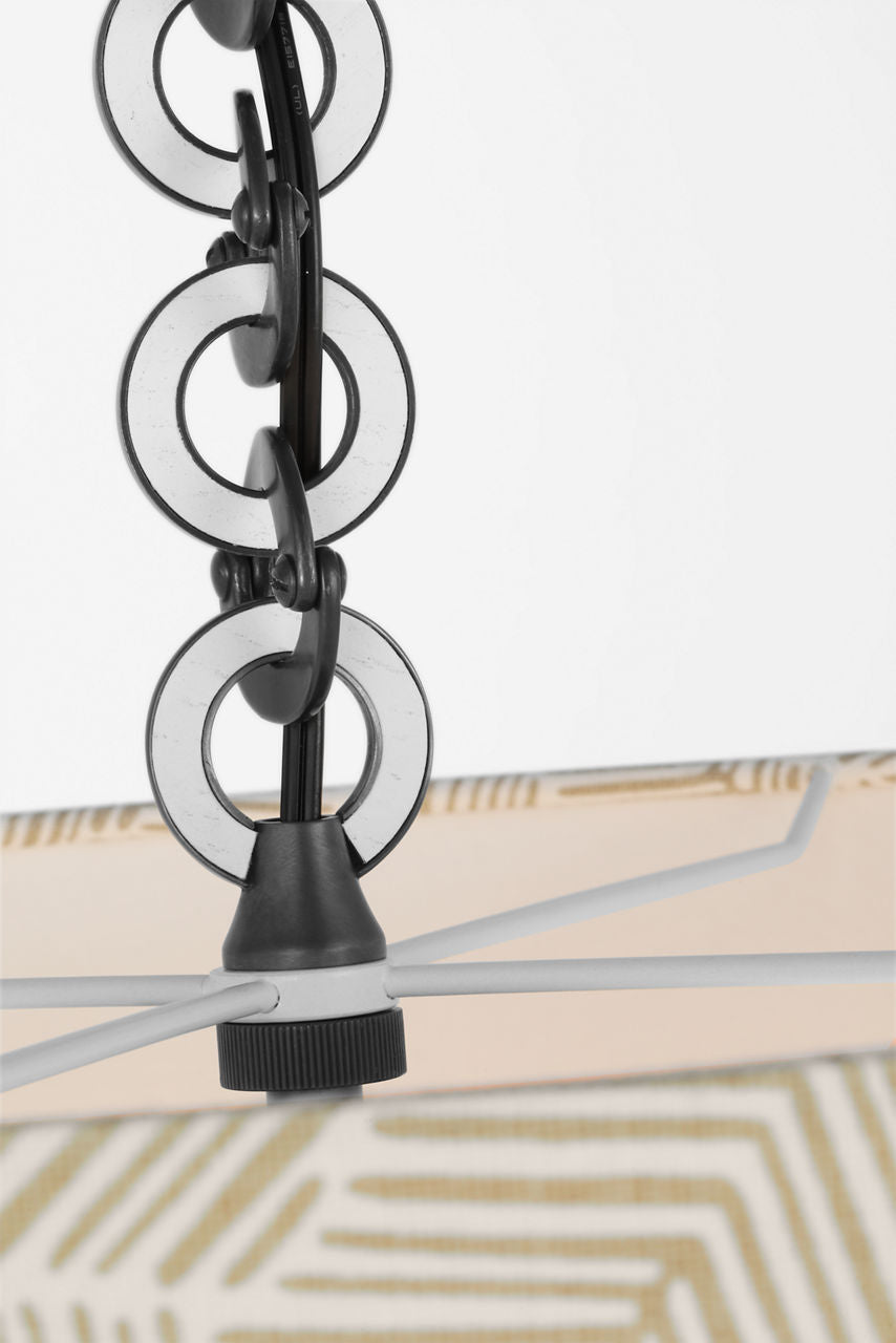 Evelyn 19" Hanging Shade | Bronze and White Oak | Schumacher Taupe Abstract Leaf Shade